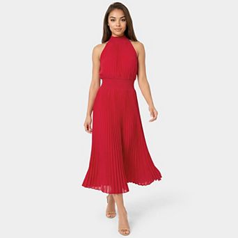 Women's bebe Sleeveless Halter Pleated Dress