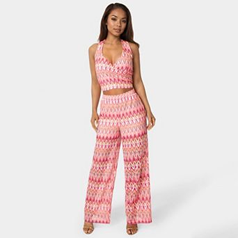 Women's bebe 2 pc Chevron Halter Top & Flare Pants Set
