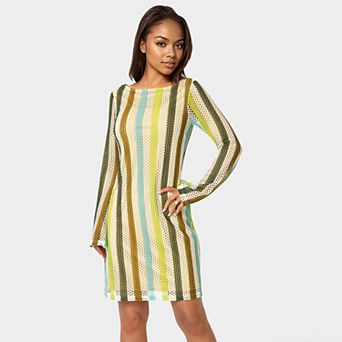 Women's bebe Striped Long Sleeve Slim Bodycon Dress