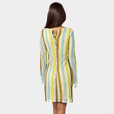 Women's bebe Striped Long Sleeve Slim Bodycon Dress