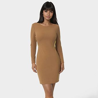 Women's bebe Long Sleeve Open Back Midi Dress with Rhinestone Trim