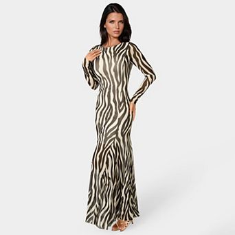 Women's bebe Long Sleeve Powermesh Zebra Pattern Dress