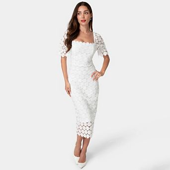 Women's bebe Eyelet Elbow Sleeve Midi Dress