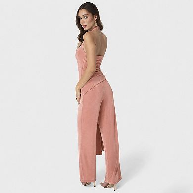 Women's bebe Slinky Drop Waist Halter Jumpsuit