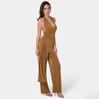 Women's bebe Slinky Drop Waist Halter Jumpsuit