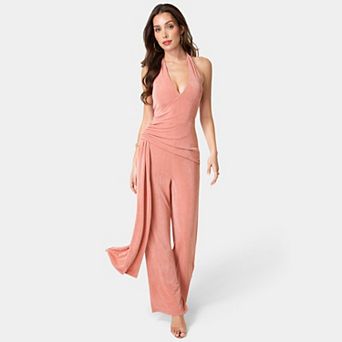 Women's bebe Slinky Drop Waist Halter Jumpsuit