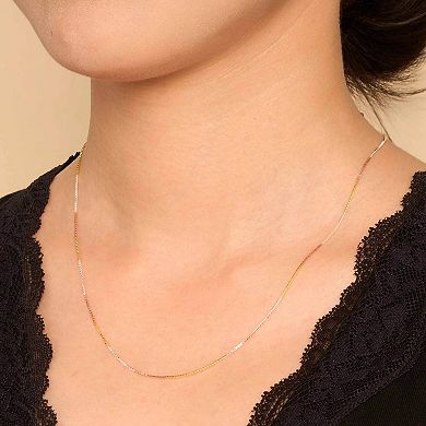 Fremada 14k Over Sterling Silver Tricolor Venetian Box Chain Necklace