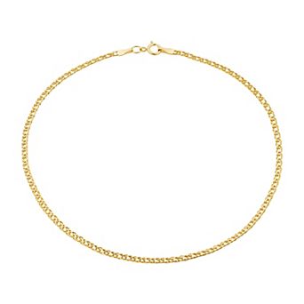 Fremada 10k Yellow Gold Diamond Weave Curb Anklet