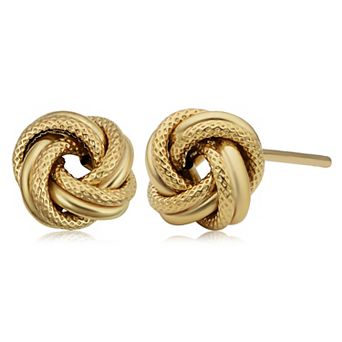 Fremada 10k Yellow Gold Textured Love Knot Stud Earrings