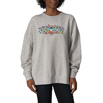 Women's Disney's Lilo & Stitch Pumpkin Floral Oversized Fleece Crew Sweatshirt