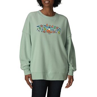 Women's Disney's Lilo & Stitch Pumpkin Floral Oversized Fleece Crew Sweatshirt