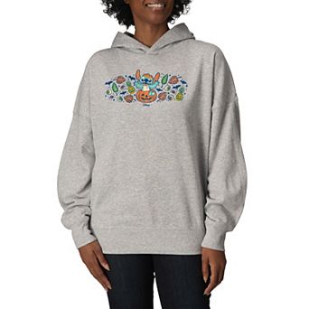Women's Disney's Lilo & Stitch Pumpkin Floral Oversized Fleece Hoodie Sweatshirt