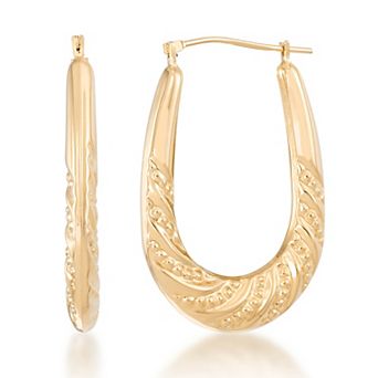 Tori Hill 14k Yellow Gold Over Sterling Silver Graduated Texture Oval Hoop Earrings