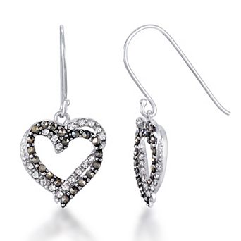Tori Hill Sterling Silver Genuine Marcasite Heart Dangle Earrings