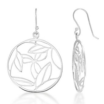 Tori Hill Rhodium over Sterling Silver Leaves Silhouette Circle Dangle Earrings