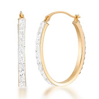 Tori Hill 14k Gold Over Sterling Silver Clear Pave Crystal Oval Hoop Earrings