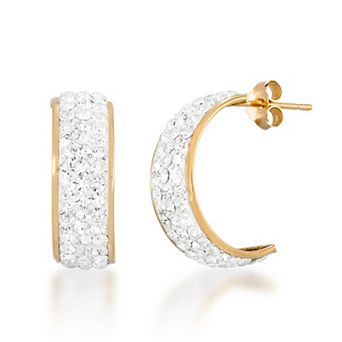 Tori Hill 14k Yellow Gold Over Sterling Silver Clear Pave Crystal Wide Hoop Earrings