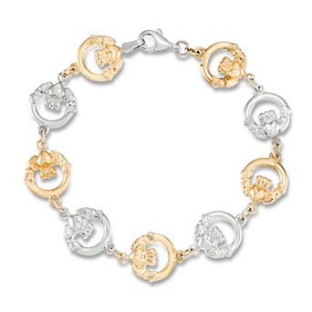 Tori Hill 14k Gold Sterling Silver Two-Tone Claddagh Link Bracelet