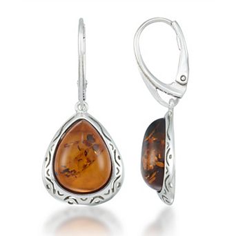 Tori Hill Sterling Silver Genuine Honey Amber Bold Teardrop Dangle Earrings