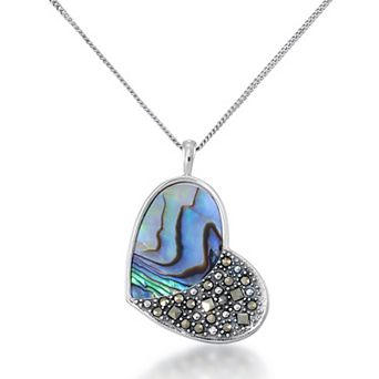 Tori Hill Sterling Silver Genuine Marcasite & Abalone Heart Pendant Necklace