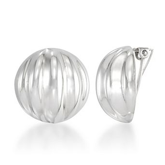 Tori Hill Rhodium over Sterling Silver Clip-On Domed Button Earrings