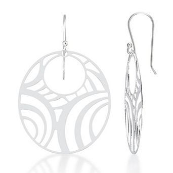 Tori Hill Platinum over Sterling Silver Round Art Deco Dangle Earrings