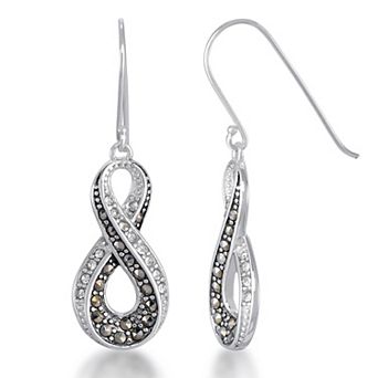 Tori Hill Sterling Silver Genuine Marcasite & Crystal Infinity Dangle Earrings