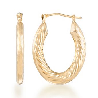 Tori Hill 14k Yellow Gold over Sterling Silver Textured Oval Hoop Earrings