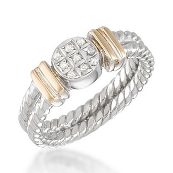 Tori Hill 14k Yellow Gold and Platinum Over Sterling Silver Diamond Accent Two-Tone Heart Ring