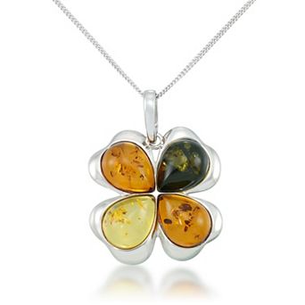 Tori Hill Sterling Silver Genuine Multi Color Amber Flower Pendant Necklace