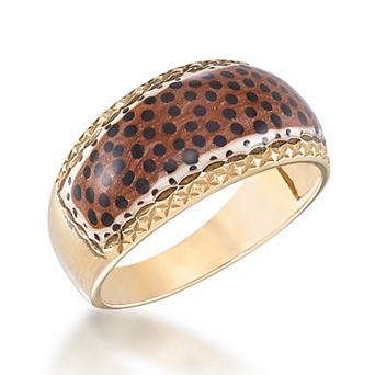 Tori Hill 14k Yellow Gold over Sterling Silver Diamond Cut Brown Leopard Enamel Ring