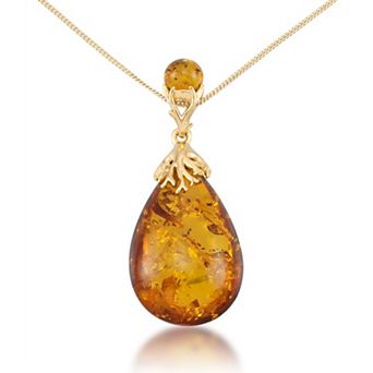 Tori Hill 18k Gold over Sterling Silver Honey Amber Teardrop Pendant Necklace