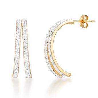 Tori Hill 14k Gold over Sterling Silver Pave Crystal Double Demi Hoop Earrings