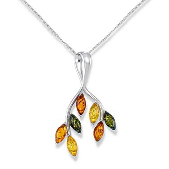 Tori Hill Sterling Silver Multi-Color Amber Leaf Motif Pendant Necklace