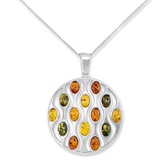 Tori Hill Sterling Silver Multi Amber Round Art Deco Pendant Necklace