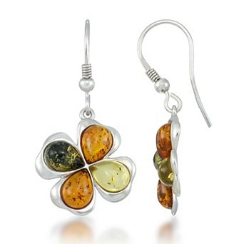 Tori Hill Sterling Silver Multi Amber Flower Dangle Earrings