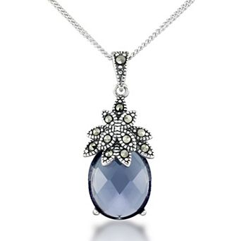 Tori Hill Sterling Silver Marcasite & Simulated Amethyst Pineapple Pendant Necklace