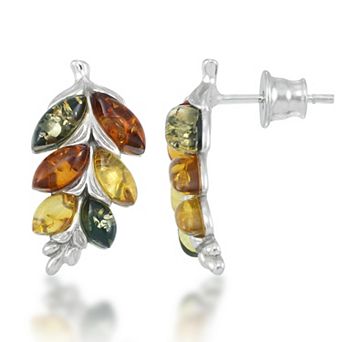 Tori Hill Sterling Silver Multi-Color Amber Leaf Earrings