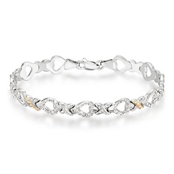 Tori Hill 14k Gold & Sterling Silver Two Tone Diamond Accent Heart Link Bracelet