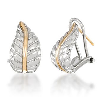 Tori Hill Sterling Silver & 14k Gold Plated Sculped Leaf Omega Back Earrings