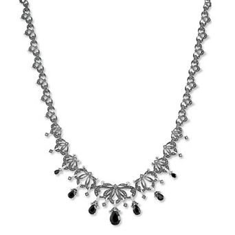 Tori Hill Sterling Silver Marcasite & Faceted Black Onyx Victorian Style Necklace
