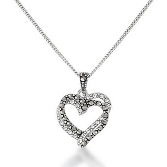 Tori Hill Sterling Silver Marcasite Double Heart Pendant Necklace