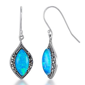 Tori Hill Sterling Silver Marcasite & Simulated Opal Teardrop Dangle Earrings