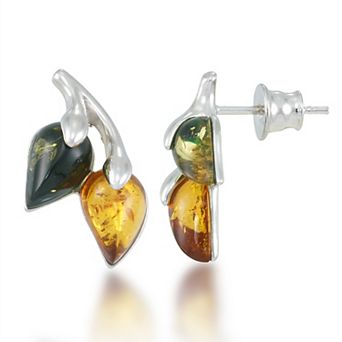 Tori Hill Sterling Silver Multi-Color Amber Leaf Earrings