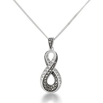 Tori Hill Sterling Silver Marcasite & Crystal Figure Eight Pendant Necklace