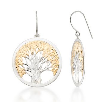 Tori Hill 14k Gold over Sterling Silver Two Tone Tree Of Life Circle Earrings