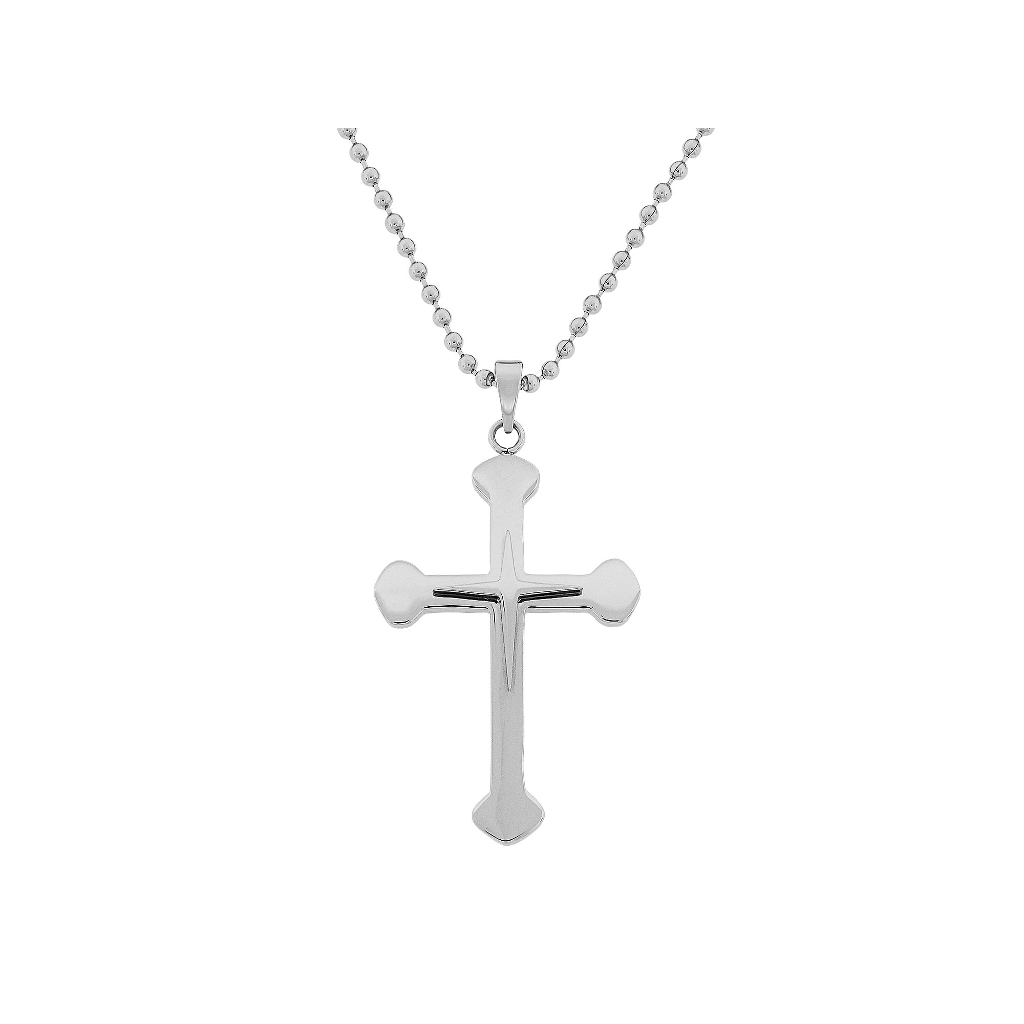 LYNX Stainless Steel Cross Pendant - Men, Mens, Silver