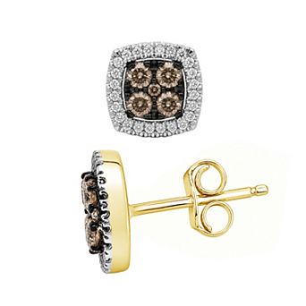 Jewelexcess 3/4 Carat T.W. Champagne & White Lab-Grown Diamond Cushion Halo Stud Earrings