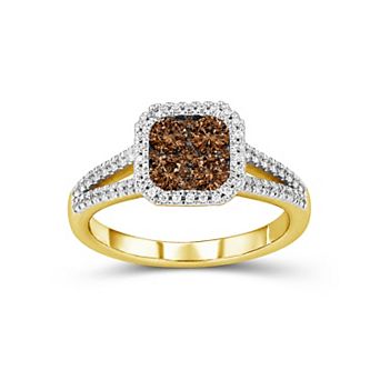 Jewelexcess 3/4 Carat T.W. Champagne & White Lab-Grown Diamond Halo Split Shank Ring