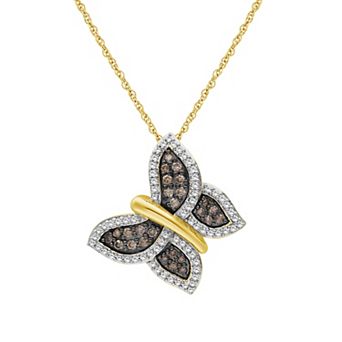 Jewelexcess 1 Carat T.W. Champagne & White Lab-Grown Diamond Butterfly Pendant Necklace